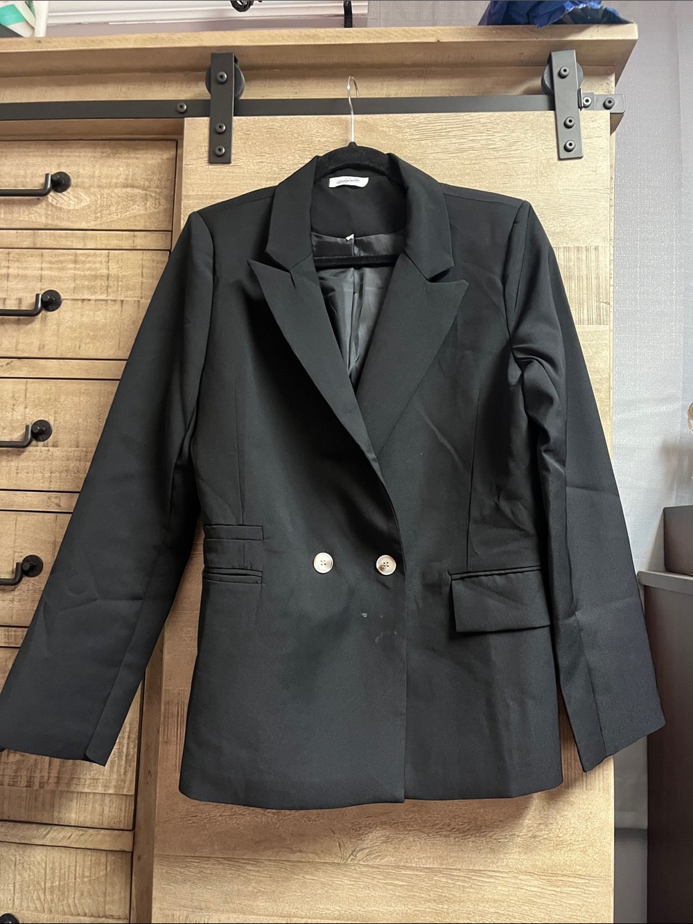 Women's Black Double-Breasted Tailored Blazer